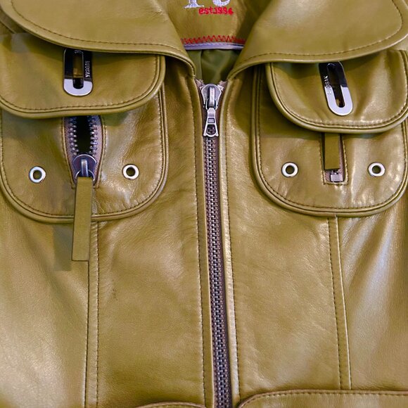 RUDSAK Martini Olive Leather Jacket XS – Designer Moto Bomber Fall Spring Style - Picture 4 of 7